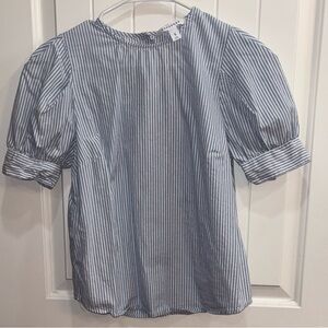 POPSUGAR Blue Woven Puff Sleeve Top - Buttons Down Back